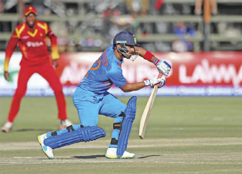 HARARE: India’s batsman Mandeep Singh hits a shot during the second T20 cricket match in a series of three games between India and host Zimbabwe in the Prayag Cup at Harare Sports Club, yesterday. — AFP