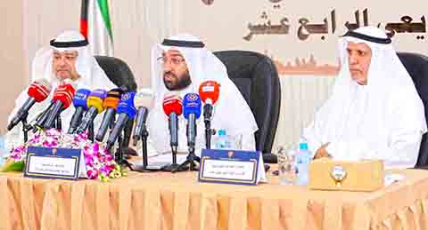 KUWAIT: Minister of Public Works and Minister of State for National Assembly Affairs Ali Al-Omair holds a press conference yesterday. - KUNA