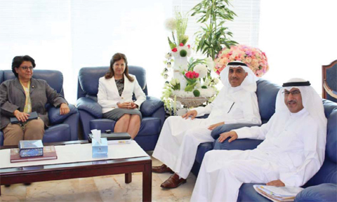 KUWAIT: Director General of the Kuwait Institute for Scientific Research Dr Samira Omar (second from left) is pictured during her visit to Kuwait University. — KUNA