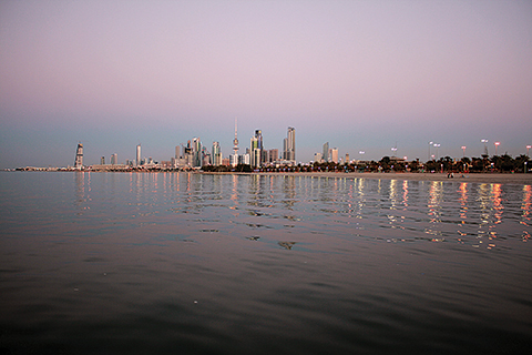 Kuwait City’s skyline seen from Kuwait Bay.