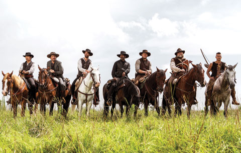 In this image released by Sony Pictures, Byung-hun Lee, from left, Ethan Hawke, Manuel Garcia-Rulfo, Denzel Washington, Chris Pratt, Vincent D’Onofrio and Martin Sensmeier appear in a scene from ‘The Magnificent Seven.’ — AP
