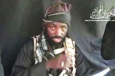 UNDISCLOSED LOCATION: This screen grab image taken yesterday from a video released on Youtube by Islamist group Boko Haram shows Boko Haram leader Abubakar Shekau making a statement.—AFP