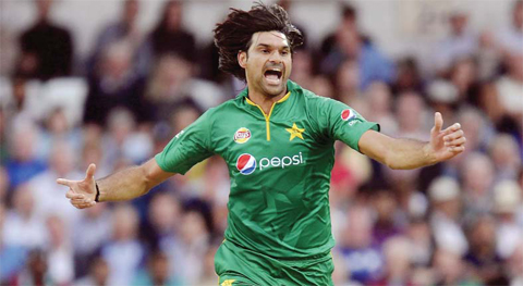 LEEDS: This file photo taken on September 1, 2016 shows Pakistan’s Mohammad Irfan celebrates after dismissing England’s Alex Hales (not pictured) during play in the fourth one-day international (ODI) cricket match between England and Pakistan in Leeds. Irfan has been ruled out of the remainder of the tour of England, the Pakistan Cricket Board announced yesterday. — AFP