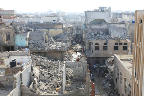 HODEIDAH, YEMEN: A general view shows buildings destroyed during Saudiled air strikes yesterday. —AFP