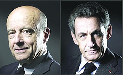 A combination of pictures created on November 19, 2016 shows three candidates for the right-wing Les Republicains (LR) party primaries ahead of the 2017 presidential election (LtoR) former Prime minister and member of the parliament Francois Fillon, former Prime minister and Bordeaux's mayor Alain Juppe, and former French president Nicolas Sarkozy.nSeven candidates were confirmed on September 21, 2016 to contest the rightwing primary to pick a nominee for France's presidential election next year, officials said.  / AFP PHOTO