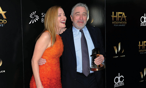 Leslie Mann and Robert De Niro attend the press room at the 2016 Hollywood Film Awards at the Beverly Hilton on Nov 6, 2016 in Beverly Hills, California. — AP