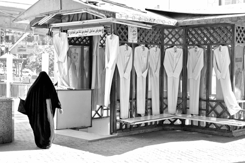 Readymade dishdashas shopfront. — Photo by Dr.Moayad H. Hussain