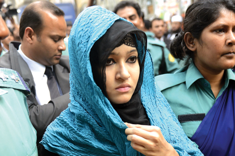 This photo taken on January 8, 2015 shows Naznin Akter Happy, at a court in Dhaka after making rape allegations against cricket star Rubel Hossain.