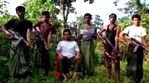 Members of Harakah al-Yaqin, a Rohingya Muslim militant group in Myanmar's Rakhine state that denies it is a terrorist organisation. Photo: YouTube