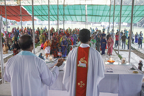 NAGORI: Bangladeshi Christian devotees offer prayers at a church at Nagori, near Dhaka. As Bangladesh's small Catholic community eagerly awaits the first visit by a pope in more than 30 years, many say it has never been more difficult to practice their faith in the Muslim-majority country.- AFP 