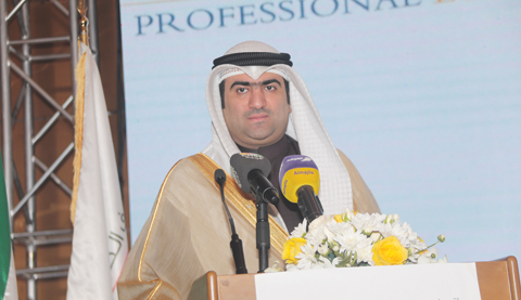 KUWAIT: Minister of Commerce and Industry and Acting Minister of State for Youth Affairs Khaled Al-Roudhan during his inaugural speech. —hotos by Joseph Shagra