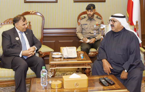 KUWAIT: Kuwait’s First Deputy Prime Minister and Defense Minister Sheikh Nasser Sabah Al-Ahmad Al-Sabah meets with Pakistani Ambassador Ghulam Dastgir.