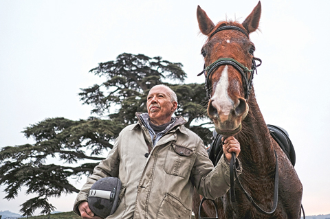 LA MORRO: Italian Doctor Roberto Anfosso poses with his horse “Ambra” near a secular cedar tree in the countryside of La Morra, northwestern Italy