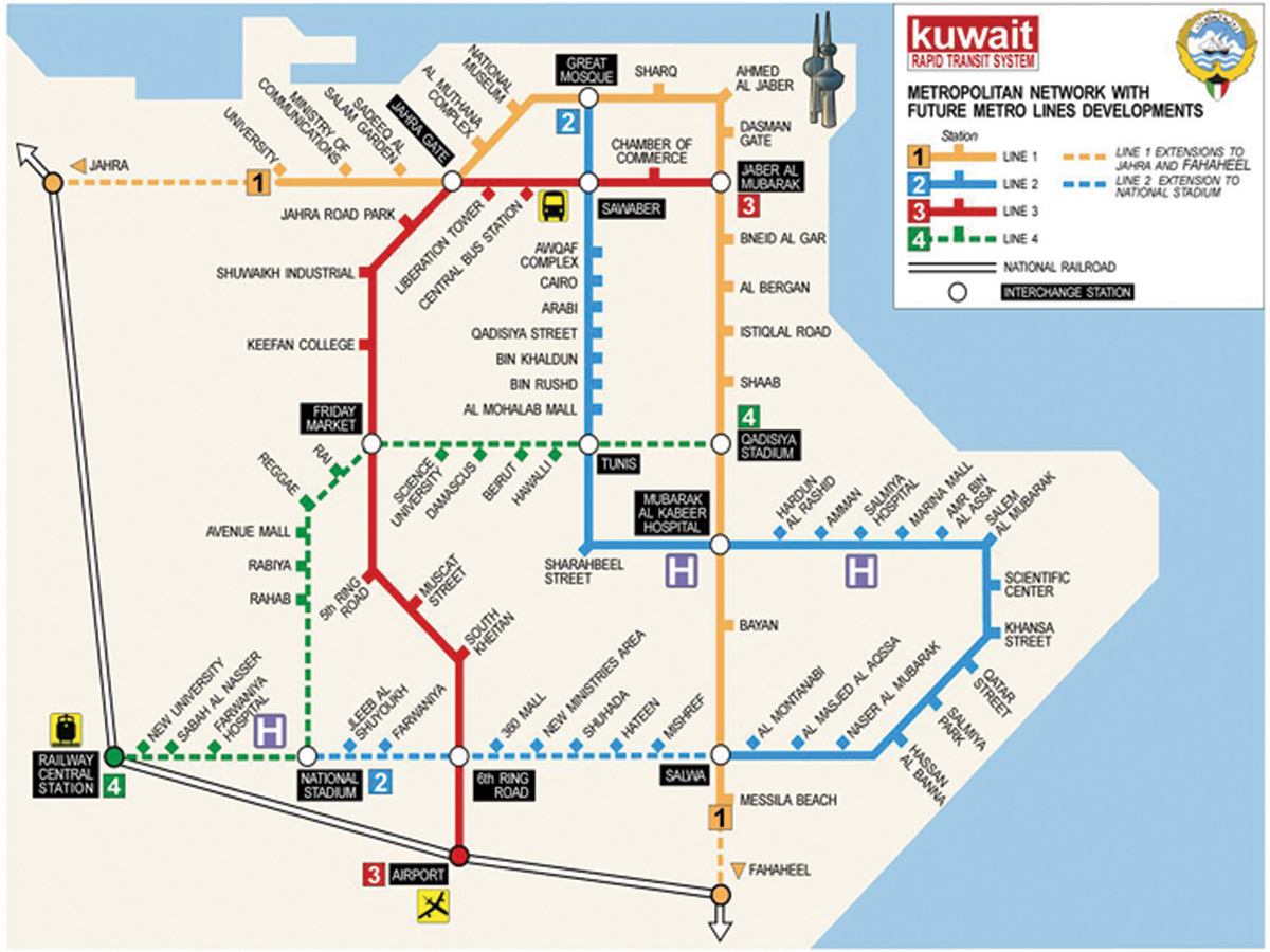 KUWAIT: This map shows the proposed routes for Kuwait’s planned railway network.