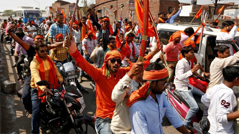 file photo - Hindu Yuva Vahini members take part in a rally in Unnao. (Reuters)