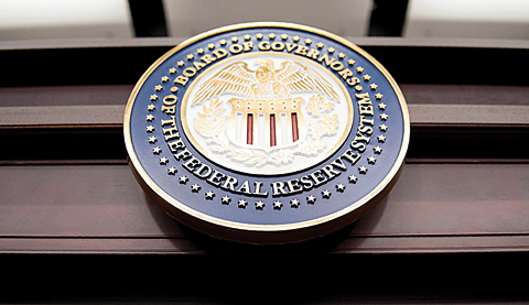 WASHINGTON, DC: This file photo, shows a view of the Federal Reserve Board of Governors seal before a briefing at the US Federal Reserve in Washington, DC. —AFP