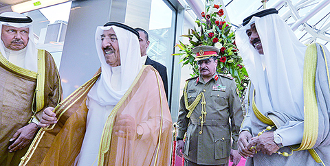 KUWAIT: His Highness the Amir Sheikh Sabah Al-Ahmad Al-Jaber Al-Sabah is seen off at the airport as he prepares to leave Kuwait, heading to China on an official state visit. - KUNAnn