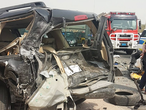 KUWAIT: A wrecked vehicle is seen following an accident reported on Fahaheel Expressway yesterday.n