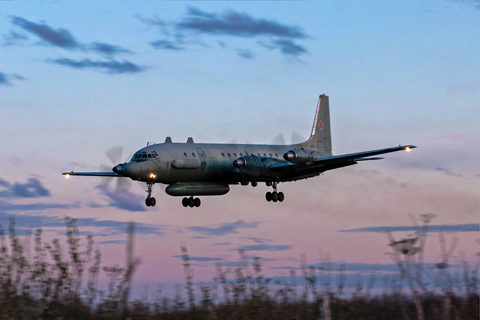 A photo taken on July 23, 2006 shows an Russian IL-20M (Ilyushin 20m) plane landing at an unknown location. - AFP 