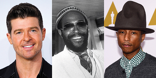 A combination of file photos shows (from left) US-Canadian singer Robin Thicke at the MTV European Music Awards (EMA) 2013 at the Ziggo Dome on November 10, 2013 in Amsterdam, US singer Marvin Gaye at London’s Heathrow airport in June 1980, and US recording artist Pharrell Williams posing upon his arrival for the 86th Oscar’s Nominee’s Luncheon at the Beverly Hilton Hotel in Beverly Hills, California, on February 10, 2014. — AFP