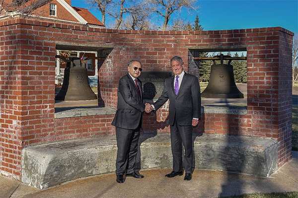 Philippine's Ambassador to the US Jose Romualdez visited the bells at a Wyoming air base with US Defense Secretary James Mattis earlier this year, after the US announced they would be returned - AFP