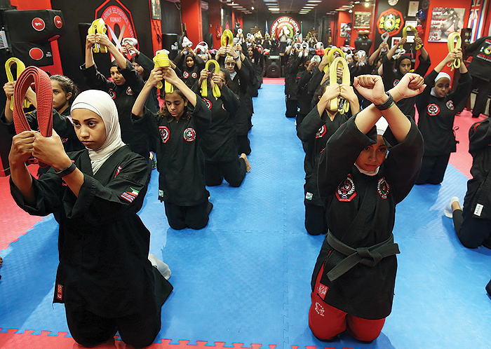 Kuwaiti women practice hybrid martial art Kajukenbo.