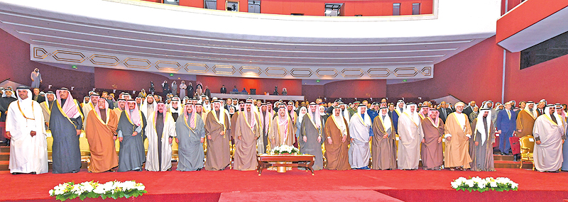KUWAIT: His Highness the Amir Sheikh Sabah Al-Ahmad Al-Jaber Al-Sabah and other state officials attend the inauguration of the Kuwait international anti-corruption conference at Bayan Palace’s theater yesterday. — Amiri Diwan photos