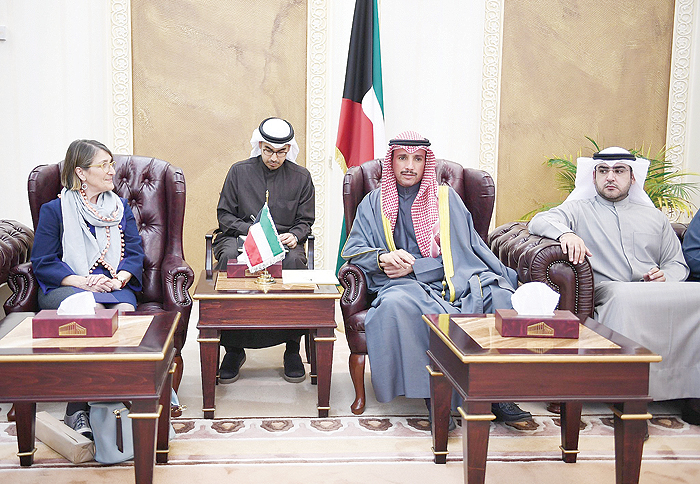 KUWAIT: National Assembly Speaker Marzouq Al-Ghanem meets with Australian MP Maria Vamvakinou, who leads an Australian parliamentary delegation visiting Kuwait. — KUNA