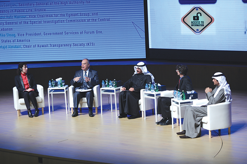 KUWAIT: A session held during the conference titled ‘Integrity for Development’ and moderated by Sheikh Salem Abdulaziz Al-Sabah. — Photos by Joseph Shagra