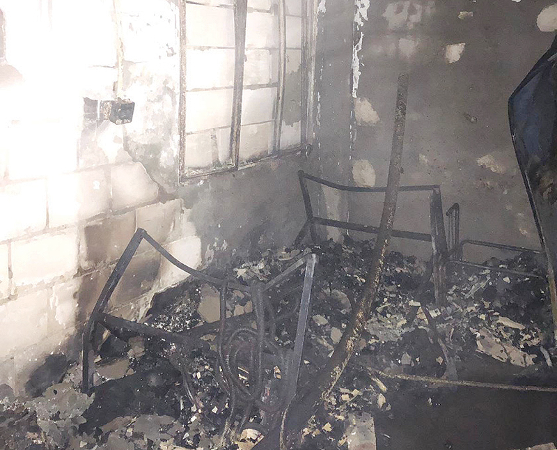 KUWAIT: Damage seen inside the labor residence after the fire was extinguished.