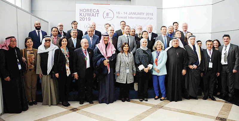 KUWAIT: A group photo of officials, guests and participants following the inauguration of the 8th edition of Horeca Kuwait yesterday. — Photos by Yasser Al-Zayyat