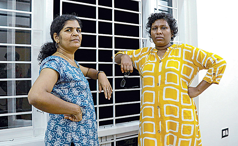 KERALA: In this photo taken on January 11, 2019, Bindu Ammini (R) and Kanakadurga (L), the two Indian women who entered the Sabarimala Ayyapa temple, pose for photographs during an interview with the media. —AFP