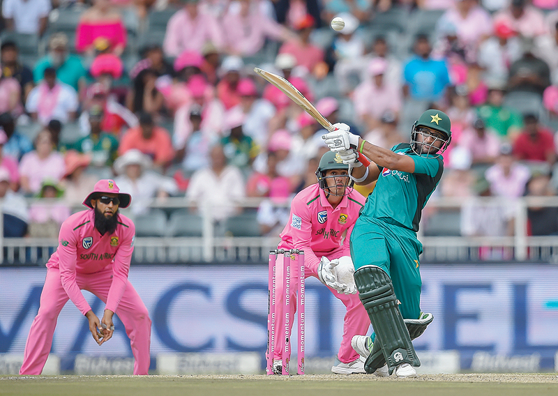 JOHANNESBURG: Pakistan’s Imam-ul-Haq plays a shot during the 4th one-day international (ODI) cricket match between South Africa and Pakistan at the Wanderers Cricket Stadium in Johannesburg yesterday. — AFP