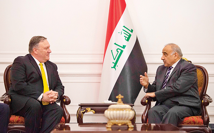 BAGHDAD: US Secretary of State Mike Pompeo (left) holds talks with Iraqi Prime Minister Adel Abdel Mahdi yesterday. - AFP n