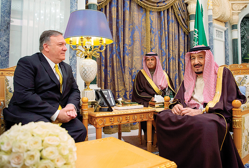 RIYADH: US Secretary of State Mike Pompeo meets Saudi King Salman bin Abdulaziz yesterday. - AFP  