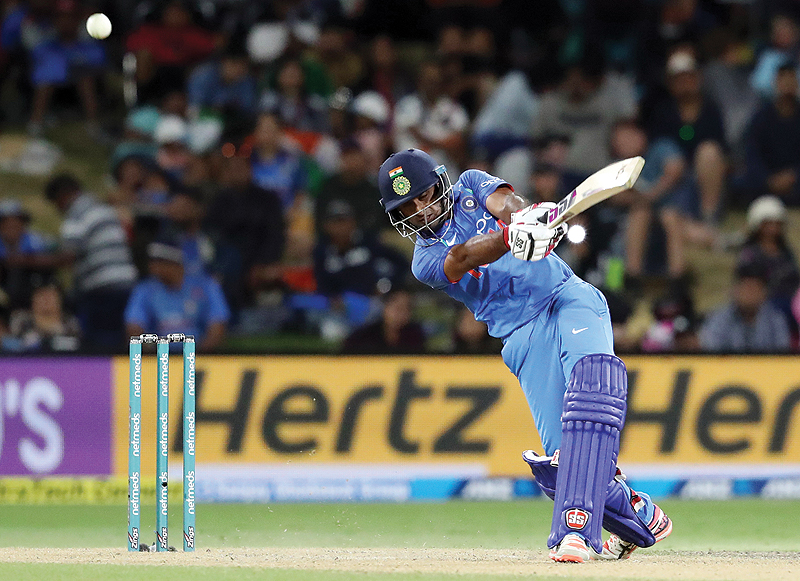 MOUNT MAUNGANUI : India's Ambati Rayudu bats during the third one-day international cricket match between New Zealand and India at Bay Oval in Mount Maunganui yesterday. -- AFP