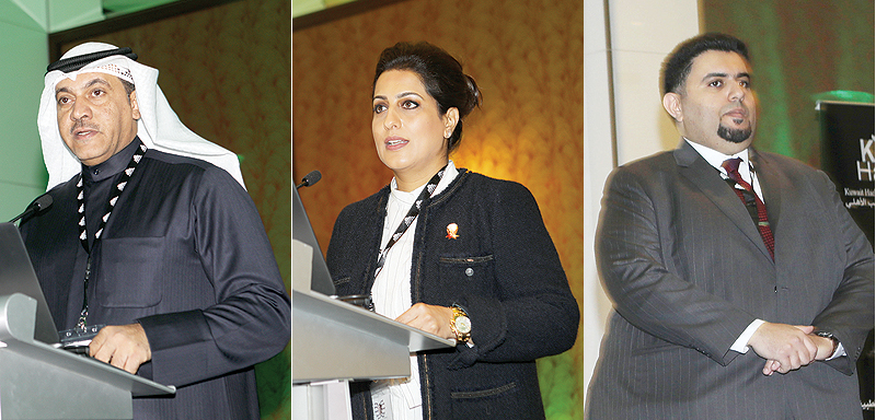KUWAIT: (Left) Chief of the Communication and Information Technology Regulatory Authority (CITRA) Salim Al-Othaina speaks during the conference. (Center) Director General of the Central Agency for Information Technology Haya Al-Wadani delivers a speech (Right) Director of Kuwait Hackers Dr Basil Al- Othman. — Photos by Joseph Shagra