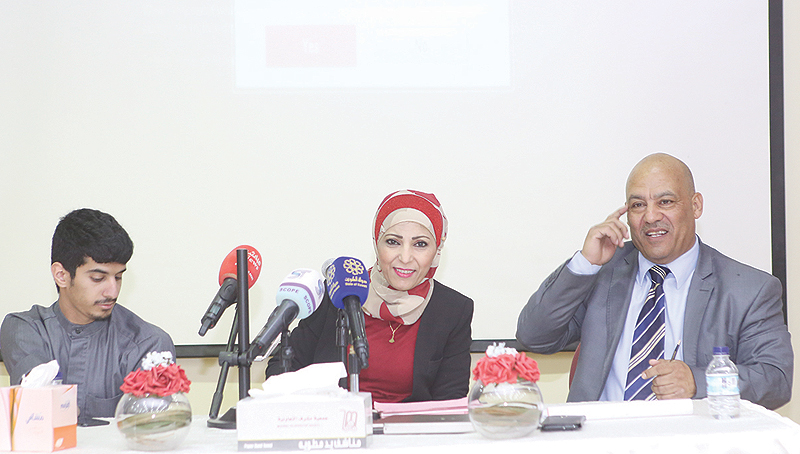 KUWAIT: (From left) Moderator Abdulrahman Al-Azmi, Secretary of the Equality Society for People with Disabilities Inas Saleh and President of Equality Society for People with Disabilities Adnan Aboudi are seen during the seminar. — Photo by Yasser Al-Zayyat