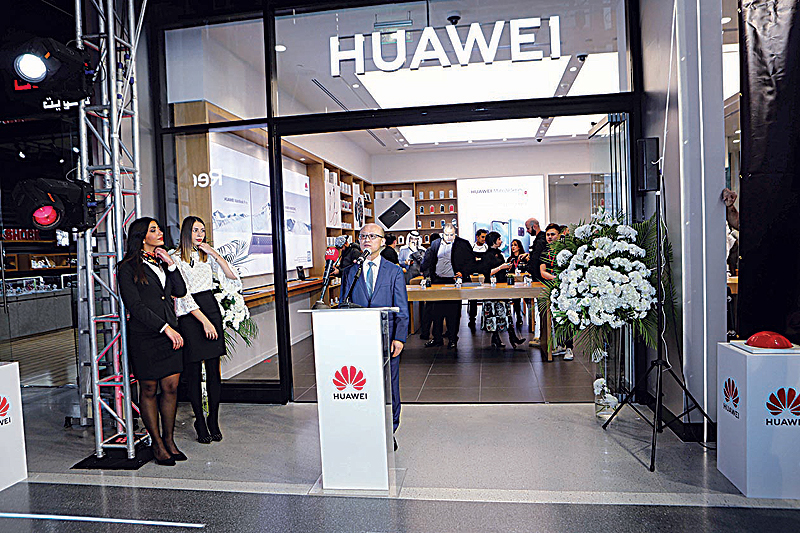 KUWAIT: Gene Jiao speaks during the opening ceremony of the first Huawei Experience Store in Kuwait at the Avenues. —Photos by Joseph Shagra