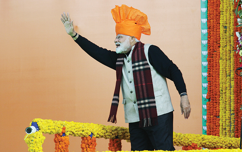 JAMMU: Indian Prime Minister Narendra Modi gestures during a public rally in Jammu in the Indian state of Jammu and Kashmir. — AFP