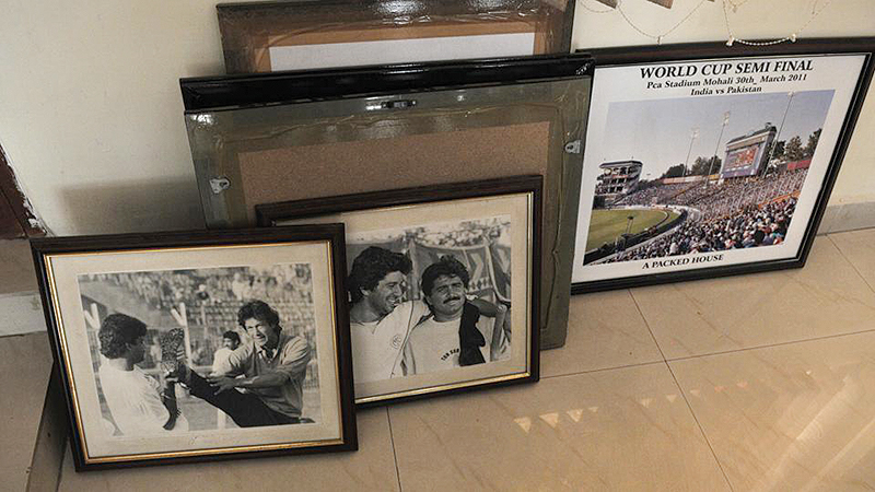 Photographs of Pakistani cricketers removed from inside a cricket stadium in the northern Indian state of Punjab.