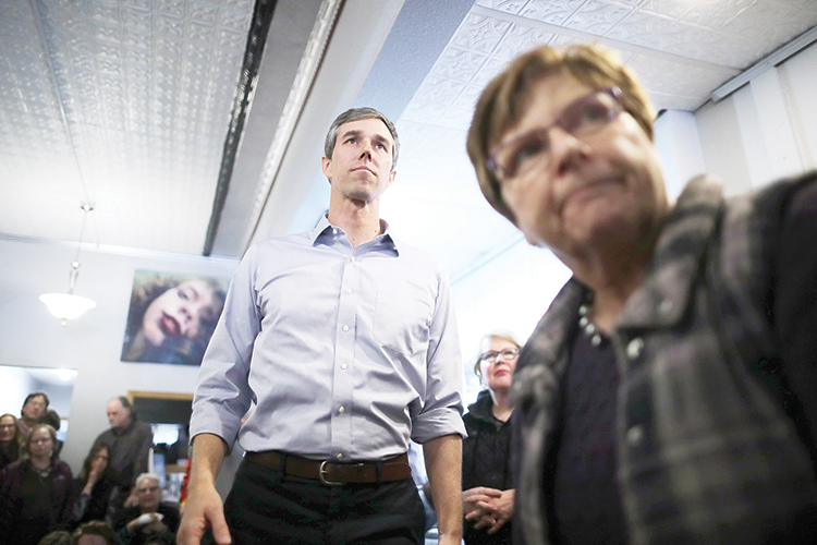 WASHINGTON, IOWA - MARCH 15: Democratic presidential candidate Beto O'Rourke listens to questions from voters during his second day of campaigning for the 2020 nomination at Art Domestique March 15, 2019 in Washington, Iowa. After losing a long-shot race for U.S. Senate to Ted Cruz (R-TX), the 46-year-old O'Rourke is making his first campaign swing through Iowa after jumping into a crowded Democratic field this week.   Chip Somodevilla/Getty Images/AFP