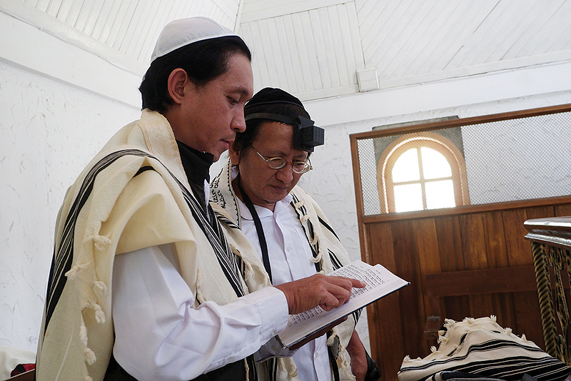 TONDANO, Indonesia: This picture taken on Monday shows Indonesian Jews at a synagogue. — AFP