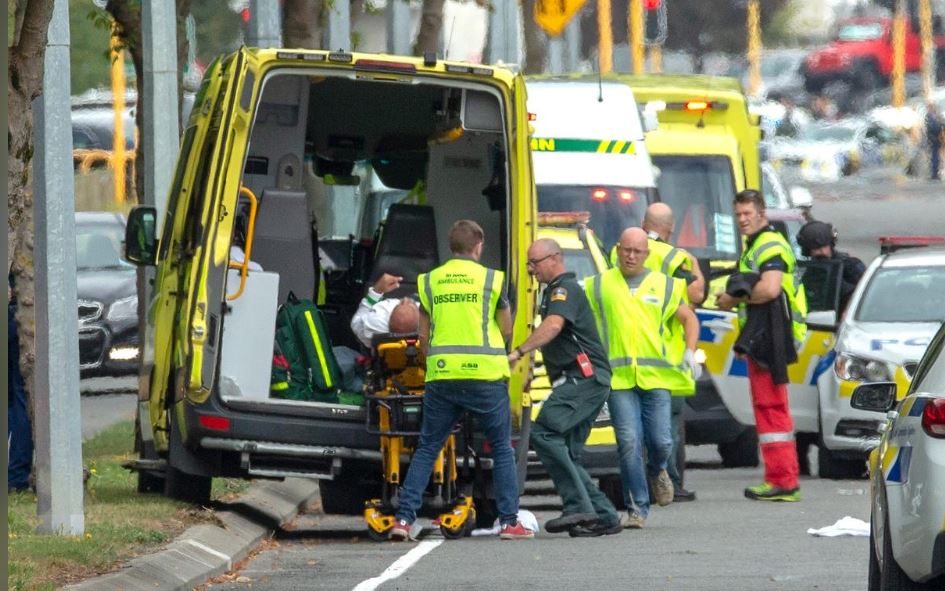 An injured person is loaded into an ambulance following a shooting at the Al Noor mosque in Christchurch, New Zealand, March 15, 2019 - Reuters
