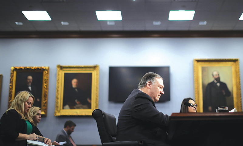 WASHINGTON: US Secretary of State Mike Pompeo testifies before the House Appropriations Committee’s State, Foreign Operations and Related Programs Subcommittee about his department’s FY2020 budget request. — AFP
