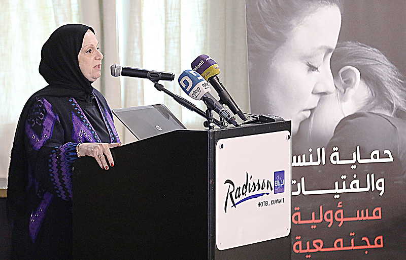 KUWAIT: Dr Lubna Al-Kazi, Director of Women’s Research and Studies Center Kuwait, speaks during the workshop.