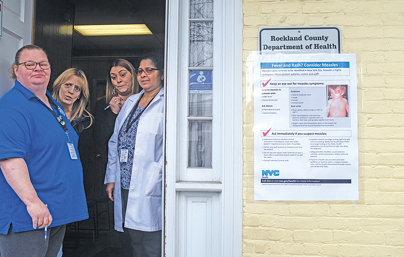 NEW YORK: In this file photo taken on April 6, 2019 shows nurses waiting for patients at the Rockland County Health Department in Haverstraw, Rockland County. — AFP