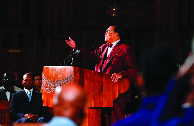 Nation of Islam leader Louis Farrakhan speaks about his ousting from Facebook at St. Sabina Catholic Church in Chicago, Illionis on May 9, 2019. (Photo by KAMIL KRZACZYNSKI / AFP)