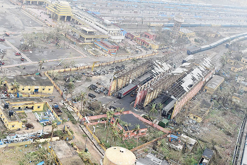 PURI, India: This aerial handout photograph released yesterday shows storm damage near the railway station in this city in India’s eastern Odisha state. — AFP