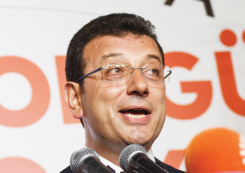 ISTANBUL: Ekrem Imamoglu, candidate of the secular opposition Republican People's Party (CHP), makes his victory statement at the CHP offices yesterday. - AFP 